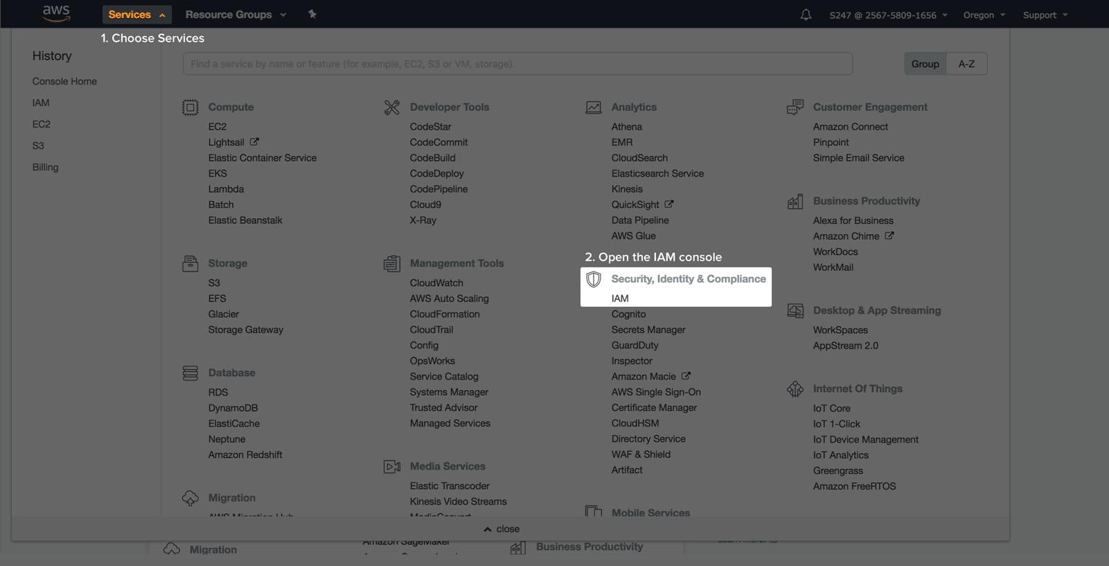 AWS management console