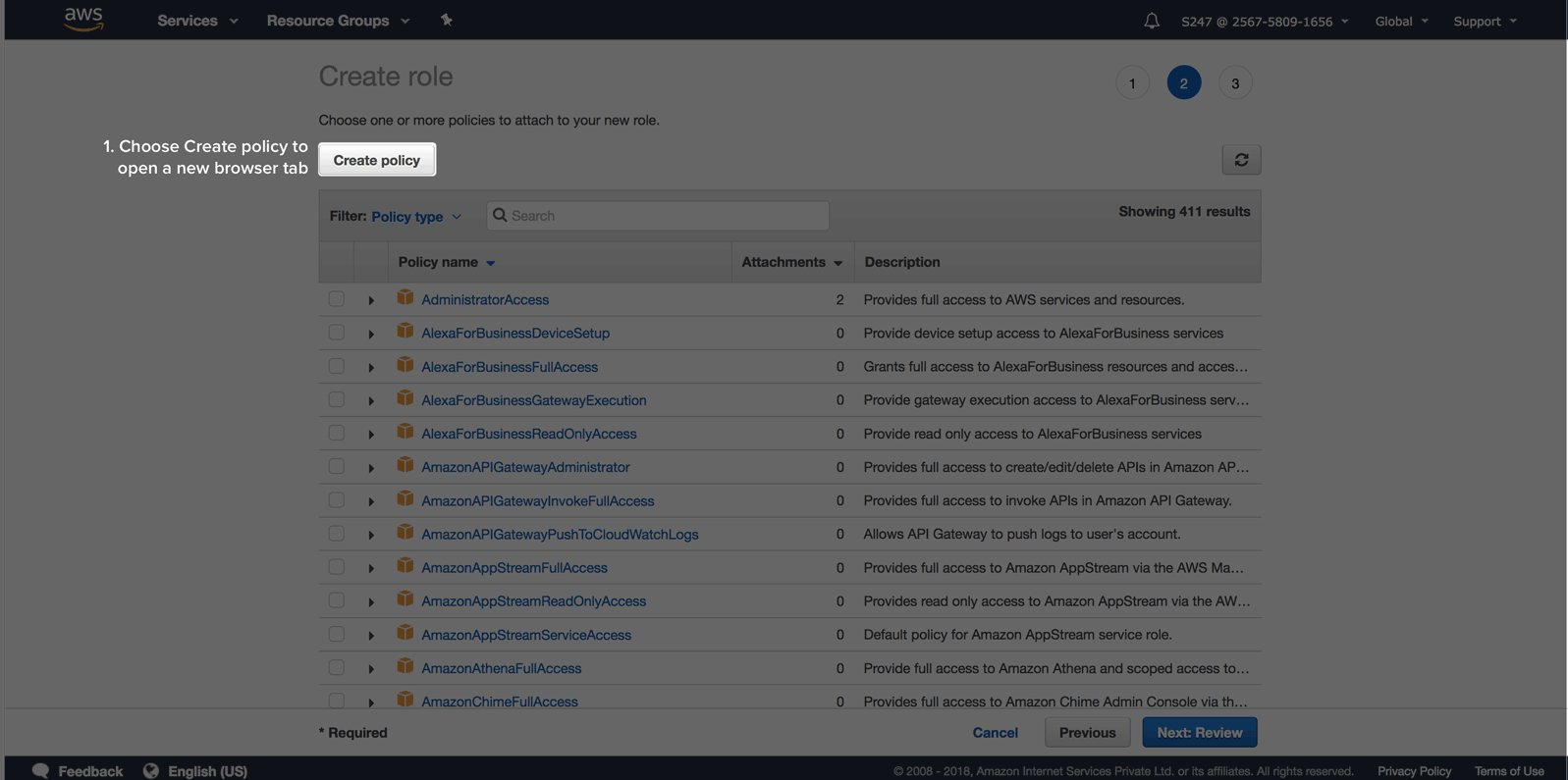 Role creation for cloud cost management