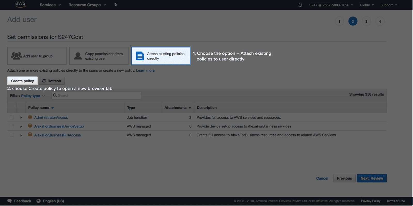 cloud cost management IAM user permissions